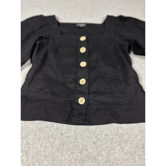J Crew 100% Linen Black Squareneck Puffed Long Sleeve Button Down Crop Size XXS - Picture 4 of 7